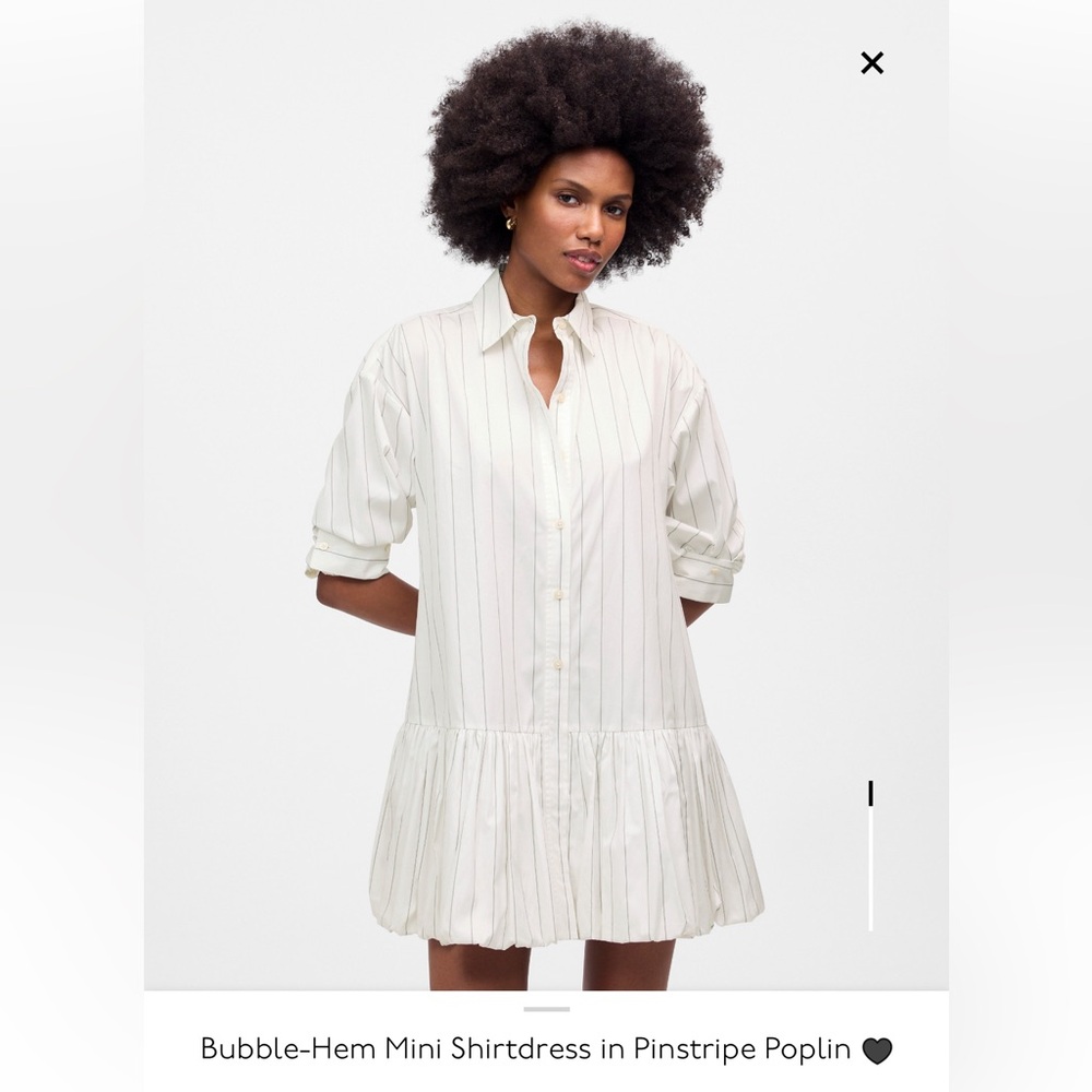 White Pinstripe Bubble-Hem Mini Shirtdress